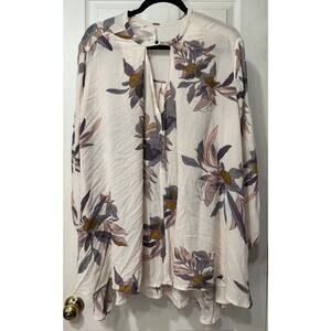 Free People Tree Swing Mini Dress Tunic Womens XS Pink Long Sleeve V-Neck Floral